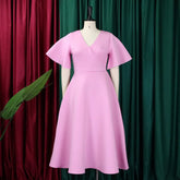 Elegant Party Dresses for Women V Neck Ruffles Sleeve High Waisted Pleated Mid Calf Luxury Birthday Dinner Vestidos Mujer Dress